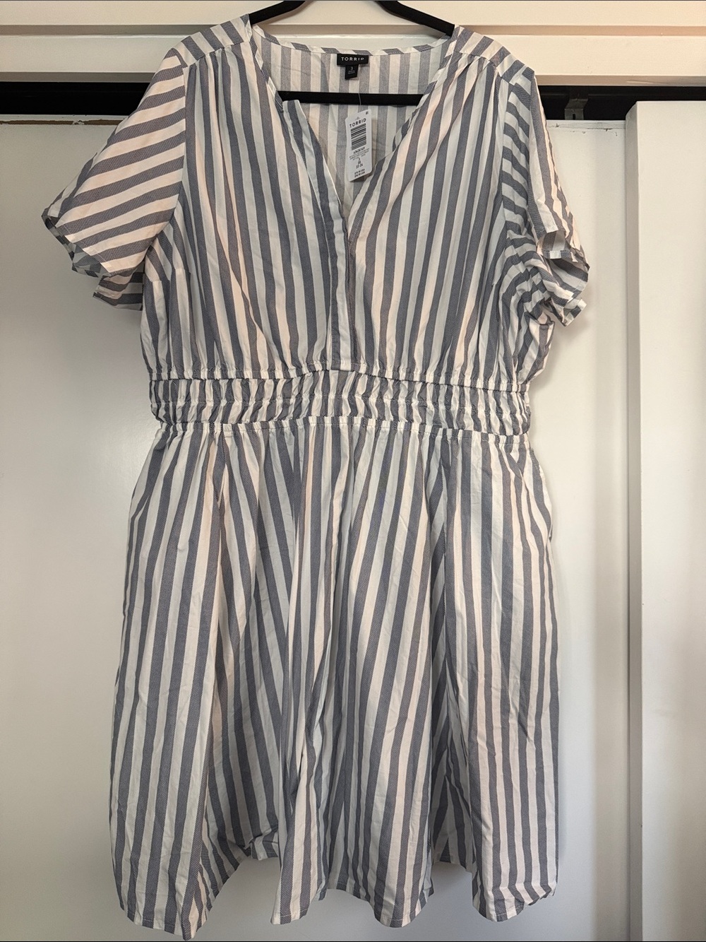 torrid White and Vertical Stripe Smocked-Waist Dress
